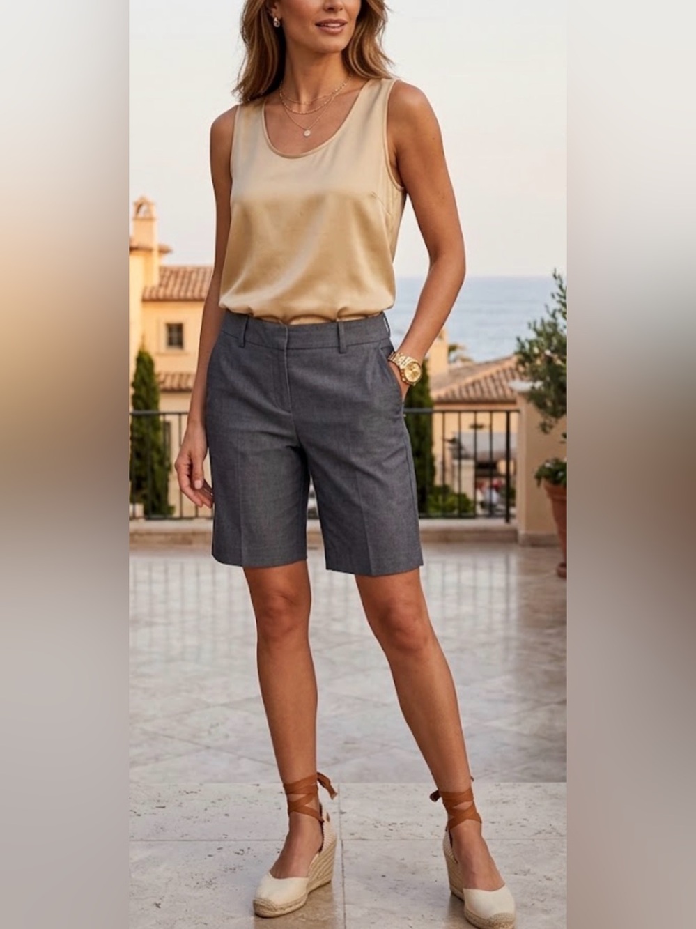 Ann Taylor Gray/Blueish Bermuda Shorts — Tailored Office Style